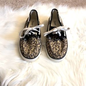 Dexter leopard print boat shoes with laces